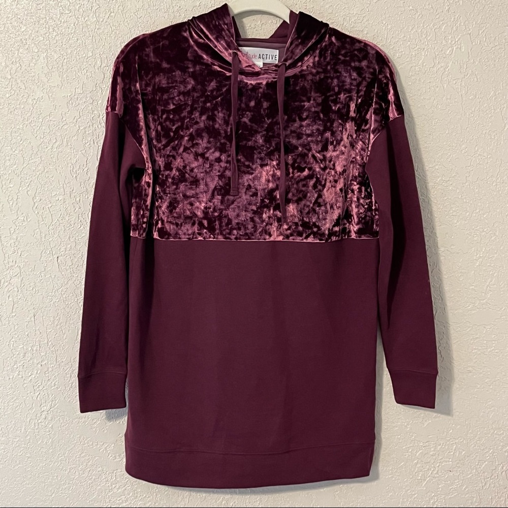 Flirtitude juniors women’s long sleeve hoodie tunic, XS-S, burgundy